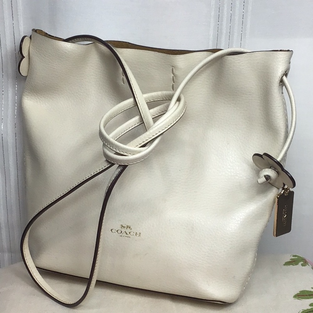 Coach ‘Derby’ Chalk Pebble Leather Crossbody with Gold Accents - Picture 12 of 12